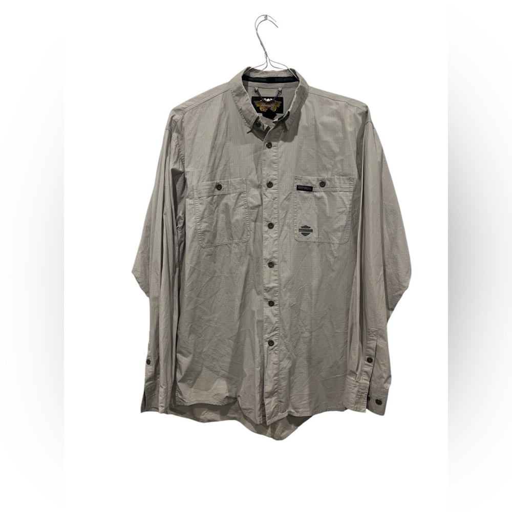 Vintage Harley Davidson Men’s Long Sleeve Shirt Grey Size Large Cotton EUC‎